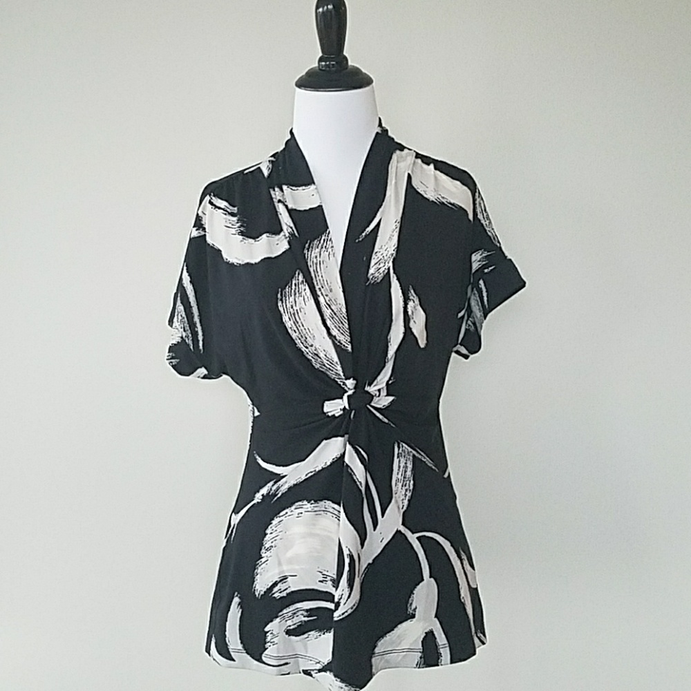 BCBG navy and white blouse